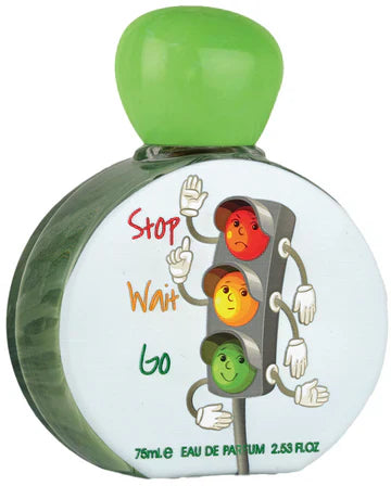 Lattafa Pride Stop Wait Go kids' perfume bottle, 75ml, featuring colorful design and playful branding for children.