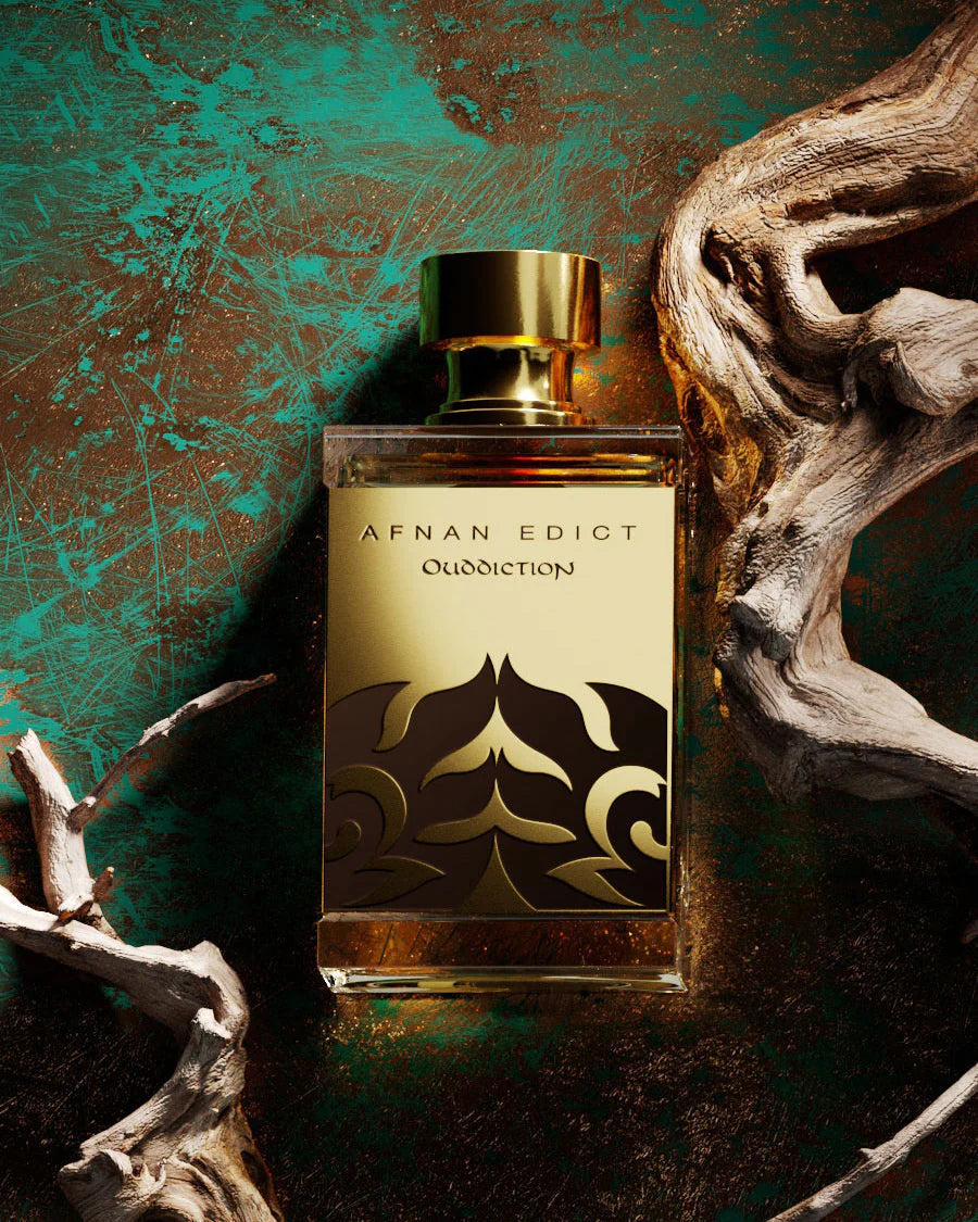 Afnan Edict Ouddiction Eau De Parfum 80ml bottle for men and women, featuring a sleek design and elegant fragrance packaging.
