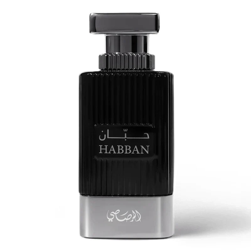 Rasasi Al Wisam Habban Eau De Parfum 100ml for men, featuring a sleek bottle with a dark cap and elegant design.