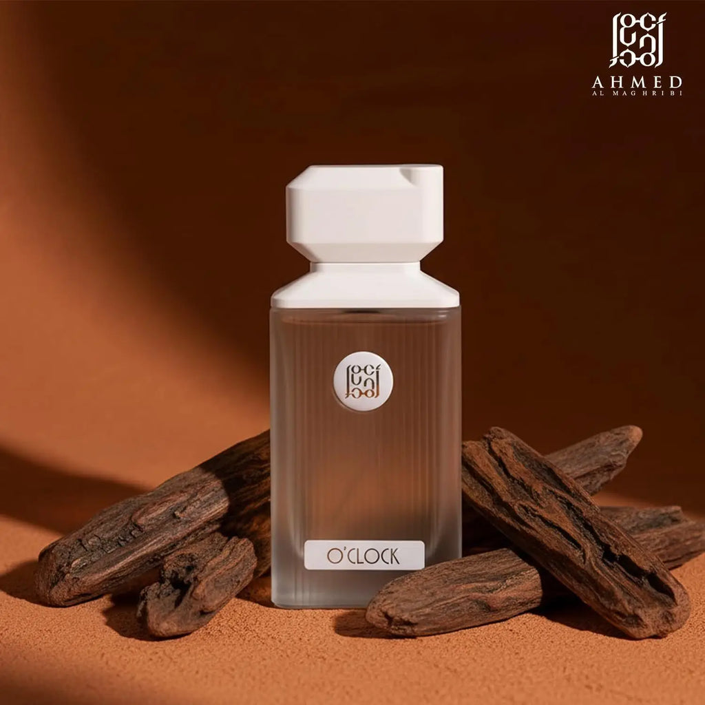 Ahmed Al Maghribi O'Clock Eau de Parfum 100ml for men and women, featuring a sleek bottle and elegant design.