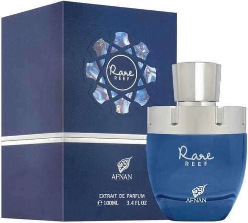 Afnan Rare Reef Extrait De Parfum 100ml bottle for men and women, with a sleek design and elegant packaging.