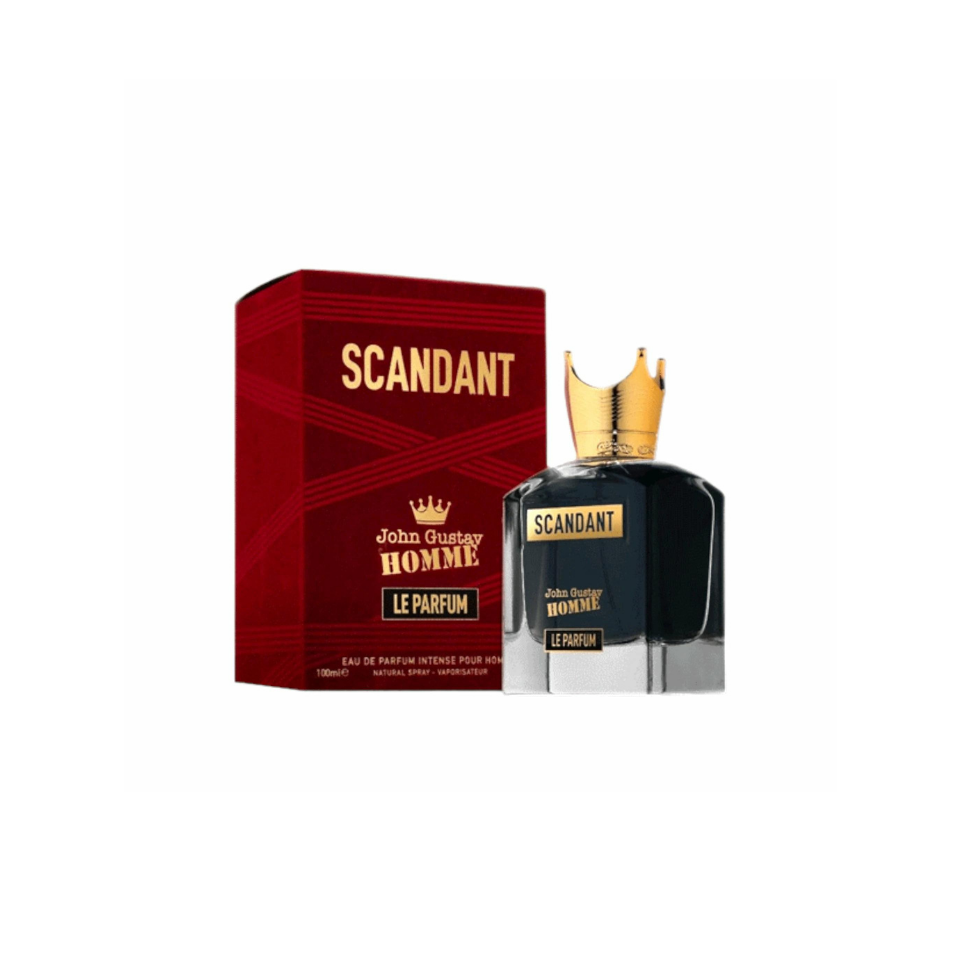 Fragrance World Scandant John Gustav Homme Eau de Parfum 100ml bottle for men, sleek design with silver cap and modern label.