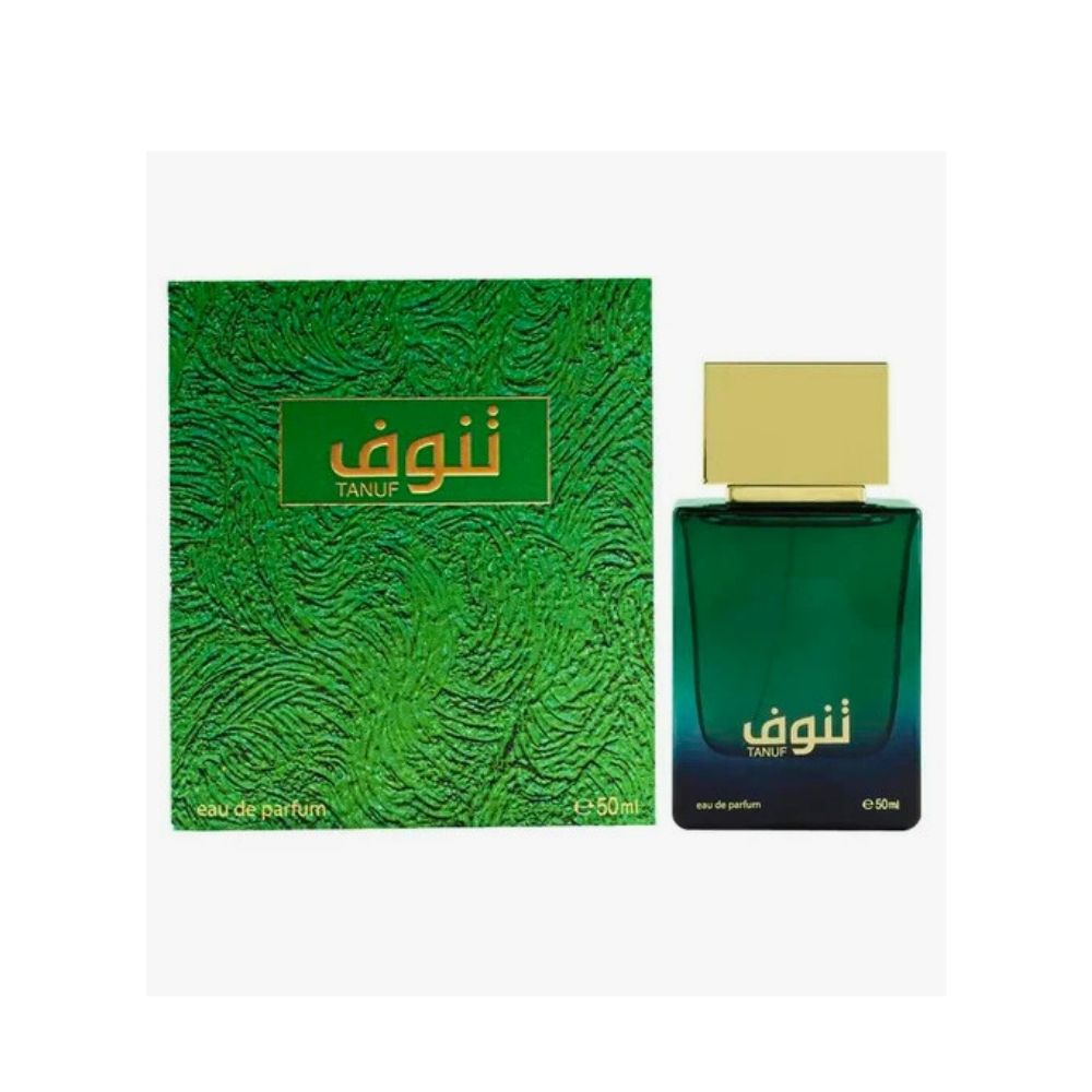 Ahmed Al Maghribi Tanuf Eau de Parfum 50ml for men and women, featuring a sleek bottle and elegant scent profile.