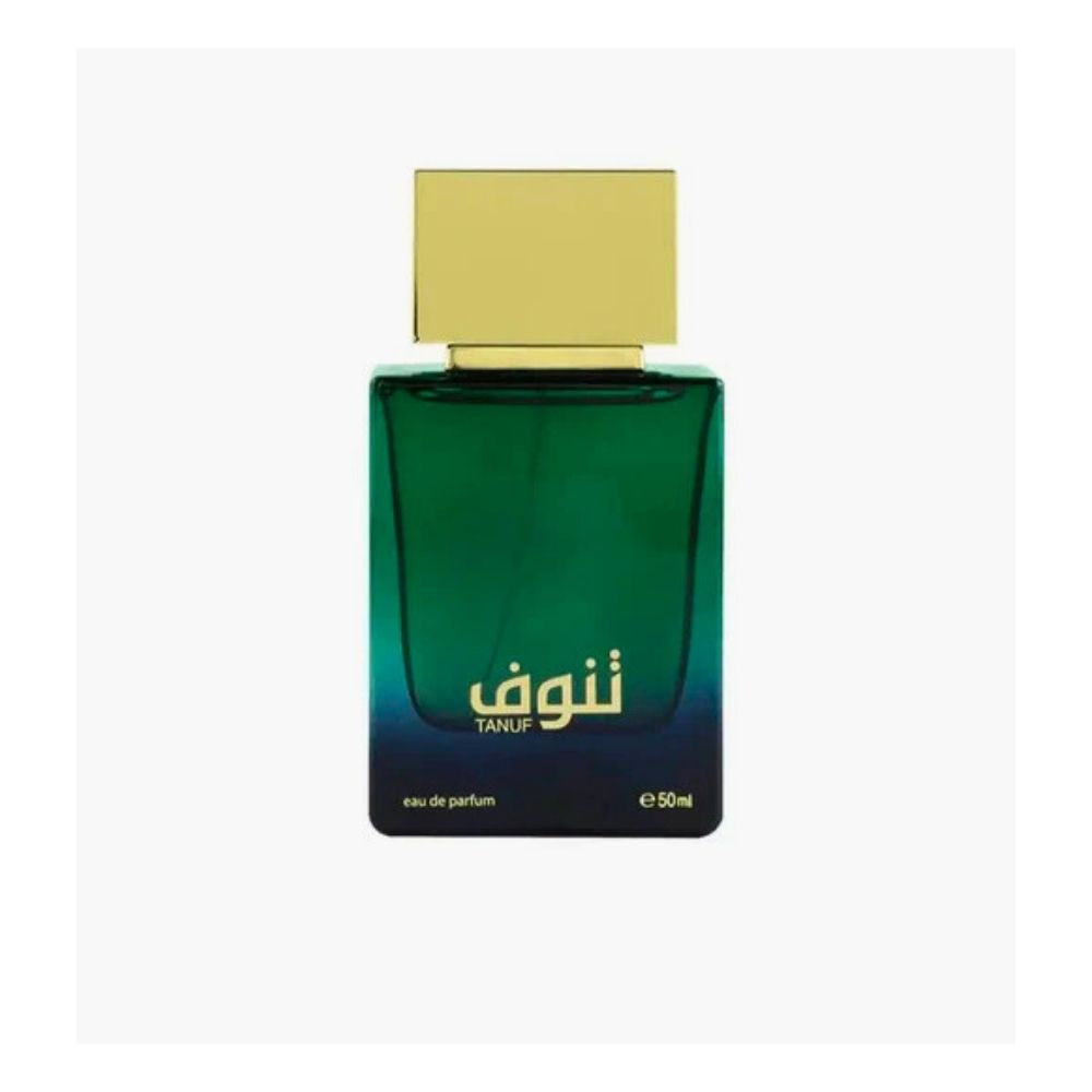 Ahmed Al Maghribi Tanuf Eau de Parfum 50ml bottle for men and women, showcasing the elegant glass fragrance container.