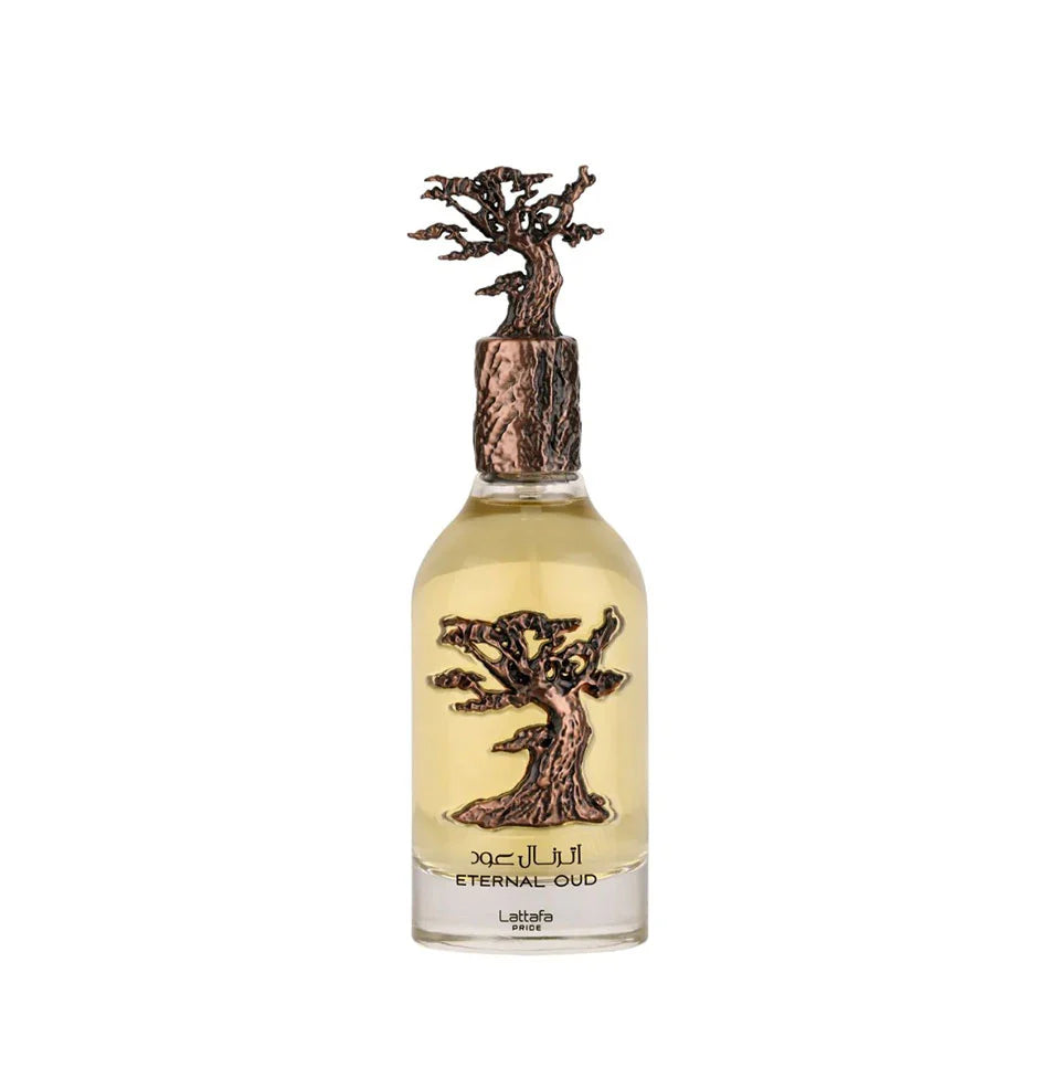 Lattafa Pride Eternal Oud perfume bottle for men and women, 100ml, with elegant design and fragrance details visible.