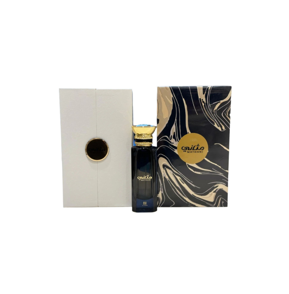 Ahmed Al Maghribi Mathani Eau de Parfum 100ml bottle with elegant packaging and cap, showcasing a luxurious fragrance.