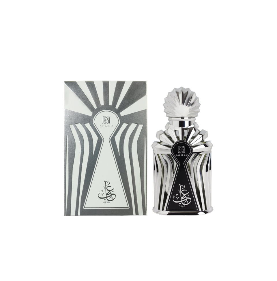 Ahmed Al Maghribi Obab concentrated perfume oil (attar) 15ml for men and women, featuring a dark glass bottle with a gold cap.