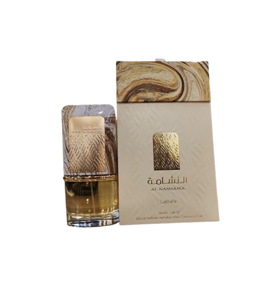 Lattafa Al Nashama Eau de Parfum 100ml bottle for men and women, elegant design with a sleek glass container.