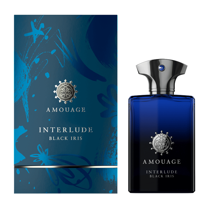 Amouage Interlude Black Iris Eau de Parfum 100ml bottle with dark and elegant packaging, showcasing luxury fragrance design.