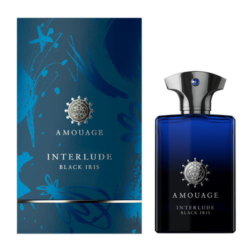 Amouage Interlude Black Iris Eau de Parfum 100ml bottle with dark and elegant packaging, showcasing luxury fragrance design.