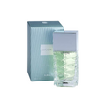 A clear, textured glass AJMAL VISION POUR HOMME Eau De Parfum 100ml for men sits beside its matching blue-green striped box—both featuring the AJMAL and VISION names, offering an elegant fragrance presentation.