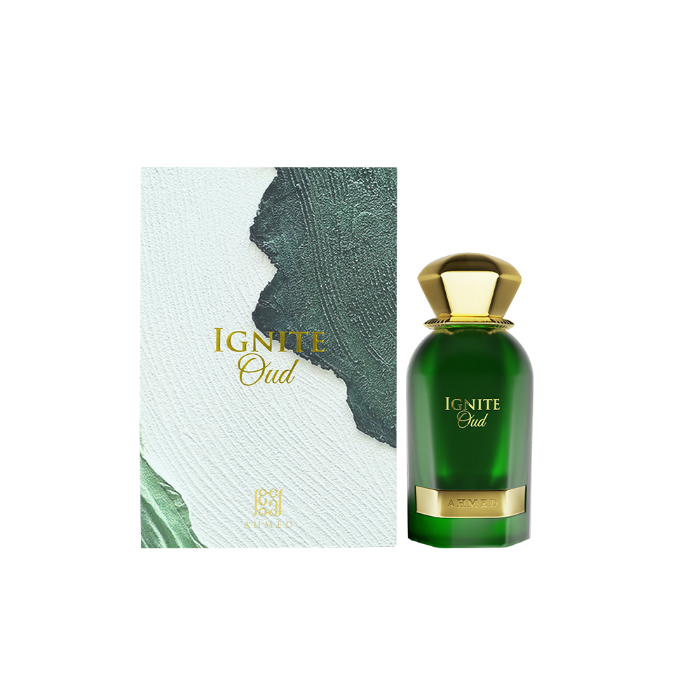 Ahmed Al Maghribi Ignite Oud Eau de Parfum 60ml for men and women, stylish bottle with a luxurious fragrance appearance