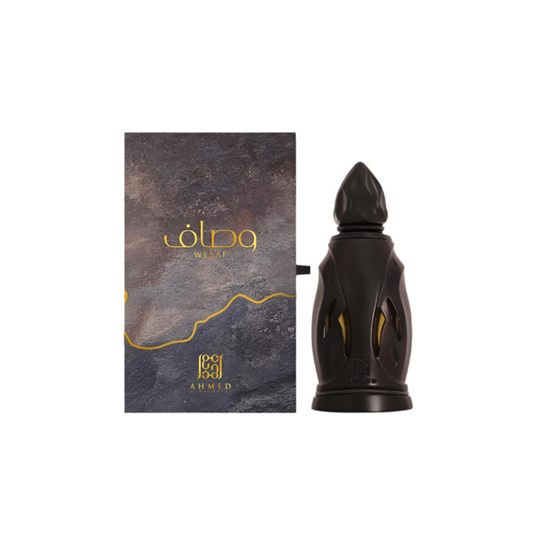 Ahmed Al Maghribi Wesaf concentrated perfume oil (attar) 15ml for men and women, showing the elegant glass bottle.