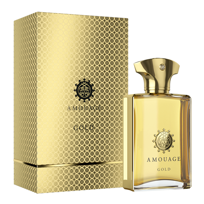 Amouage Gold Eau De Parfum for Men 100ML bottle with elegant gold packaging, showcasing luxurious men’s fragrance.