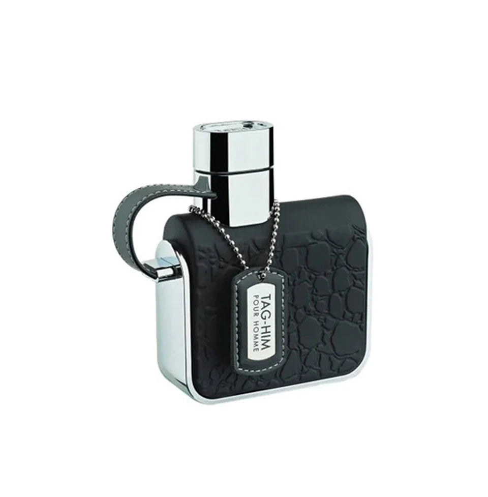 Armaf Tag Him Eau de Parfum 100 ml for men, showing the sleek black bottle with gold accents on a white background.