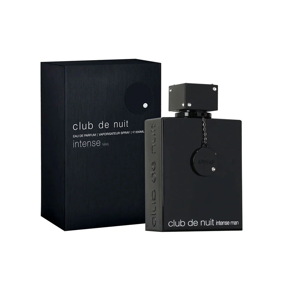 Armaf Club De Nuit Intense men's Eau De Parfum bottle with sleek design and black cap, set against a neutral background.