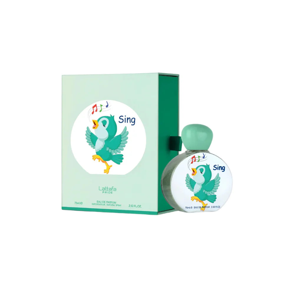 Lattafa Pride Sing kids' perfume bottle with colorful packaging, 75ml Eau De Parfum for children, vibrant and playful design