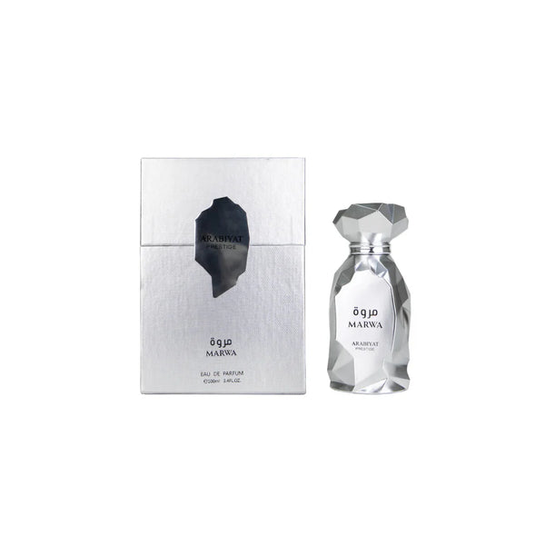 Arabiyat Prestige Marwa Eau De Parfum for men in 100ml bottle, featuring elegant packaging and a sleek design.