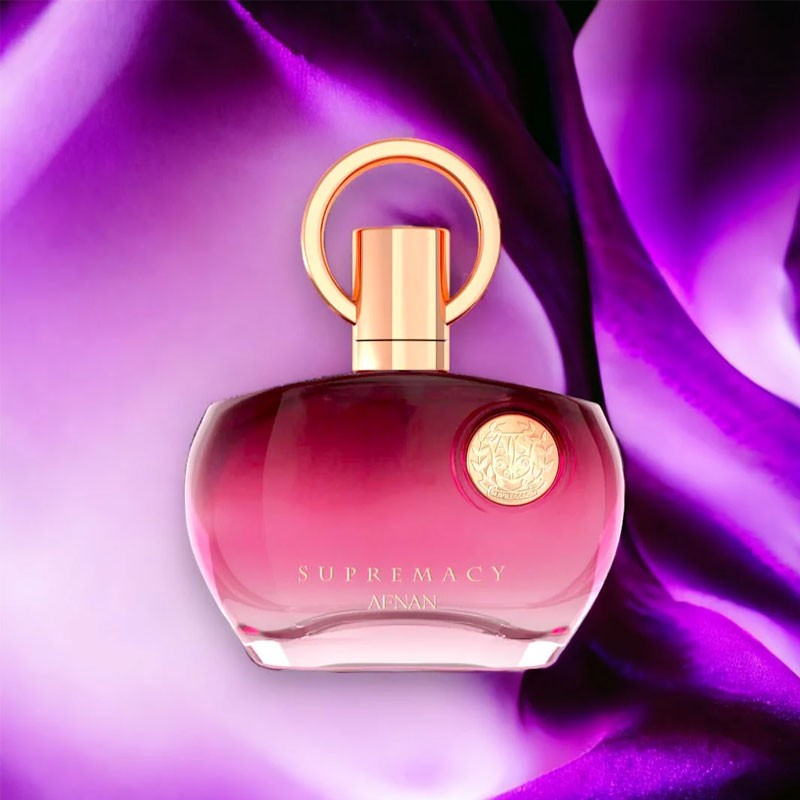 Afnan Supremacy Purple Pour Femme Eau de Parfum 100ml bottle with purple accents, elegant design, and floral elements.