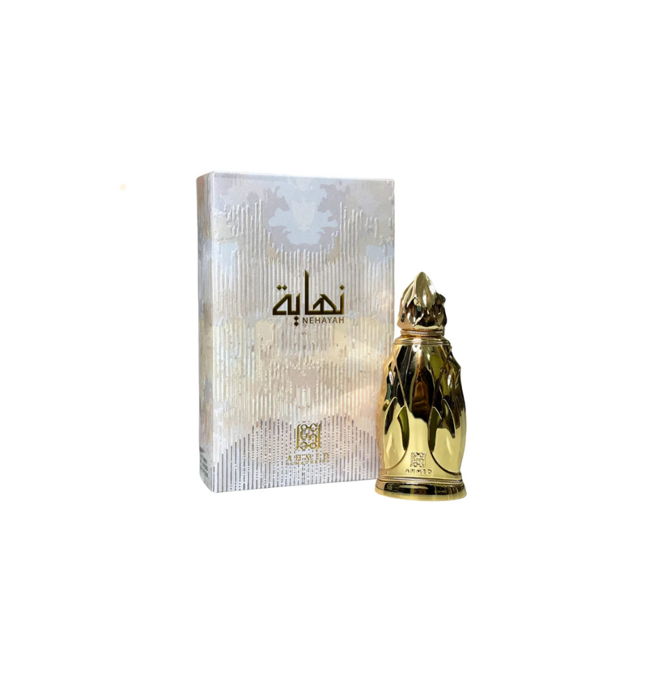 Ahmed Al Maghribi Nehayah Attar perfume oil, 15ml, for men and women, with a dark glass bottle and elegant packaging.