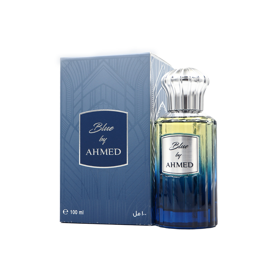 Ahmed Al Maghribi Blue Eau de Parfum 100ml for men and women, featuring sleek blue bottle and elegant design.