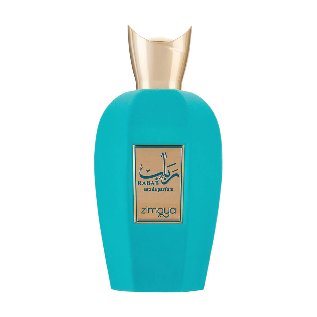 Afnan Zimaya Rabab EDP unisex perfume bottle with elegant design and floral accents on a neutral background