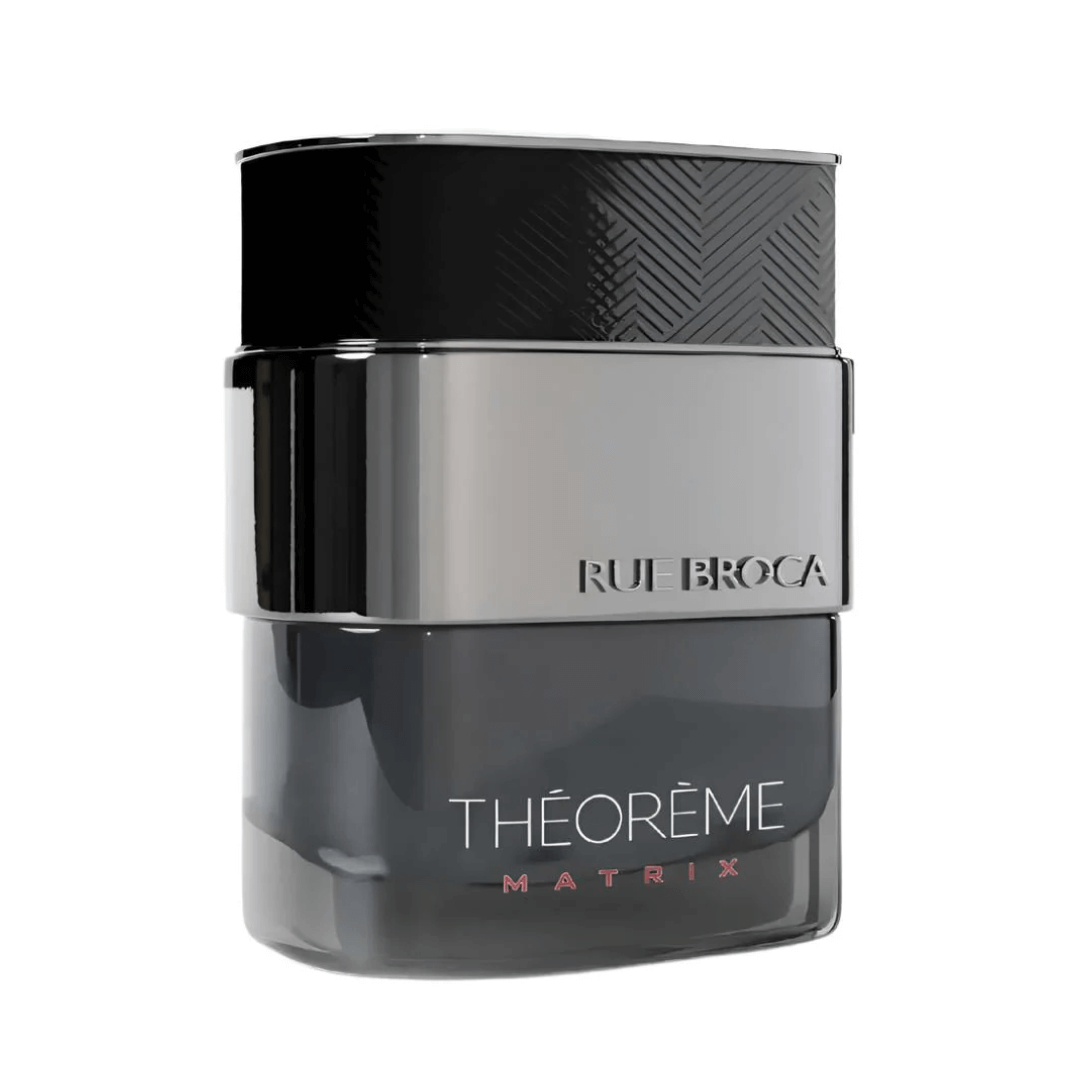 Afnan Rue Broca Theoreme Matrix men's EDP perfume bottle with sleek design and branding on a neutral background.