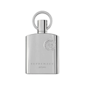 A bottle of Afnan Supremacy Silver men's Eau de Parfum with sleek silver packaging and a modern, minimalist design.