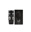 Lattafa Asad Elixir Eau De Parfum for men, 100ml bottle with elegant packaging and dark fragrance liquid visible.