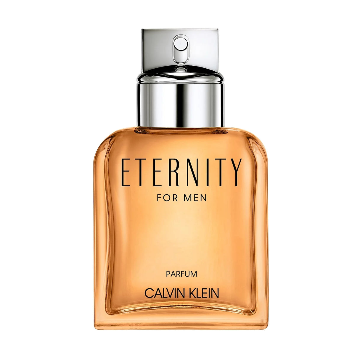 Calvin Klein Eternity Parfum for Men bottle with sleek design and silver cap, displayed on a neutral background.