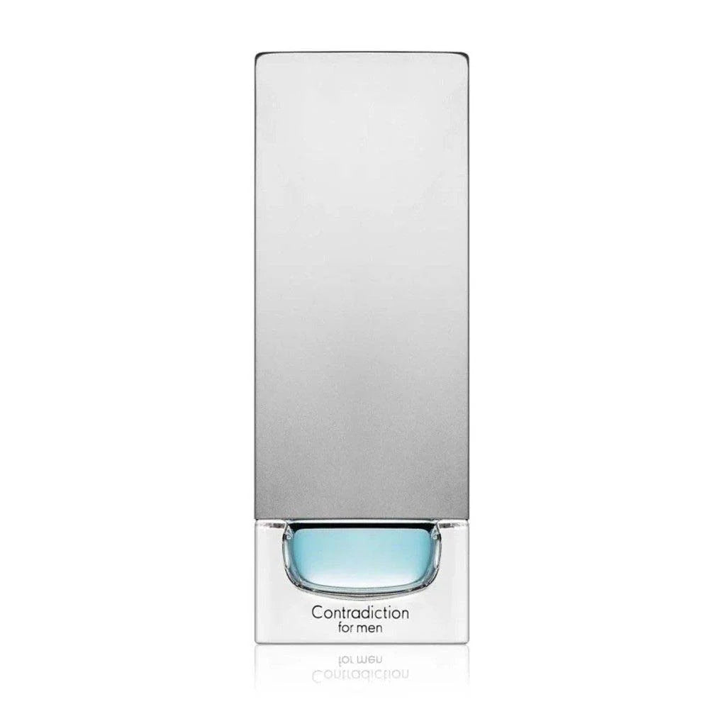 Calvin Klein Contradiction EDT for Men 100ml bottle, sleek glass design with black and silver accents.