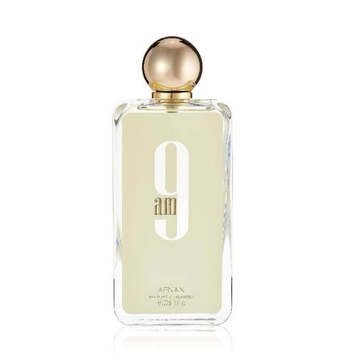 Afnan 9AM Eau de Parfum bottle with sleek design and fragrance details visible, showcasing the Afnan brand scent.