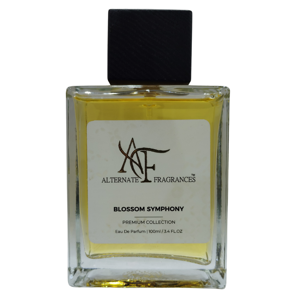 Rini Deals Blossom Symphony EDP bottle with floral design, showcasing the elegant perfume packaging.