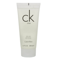 Calvin Klein CK One unisex body wash bottle with sleek label and transparent cap, designed for both men and women.
