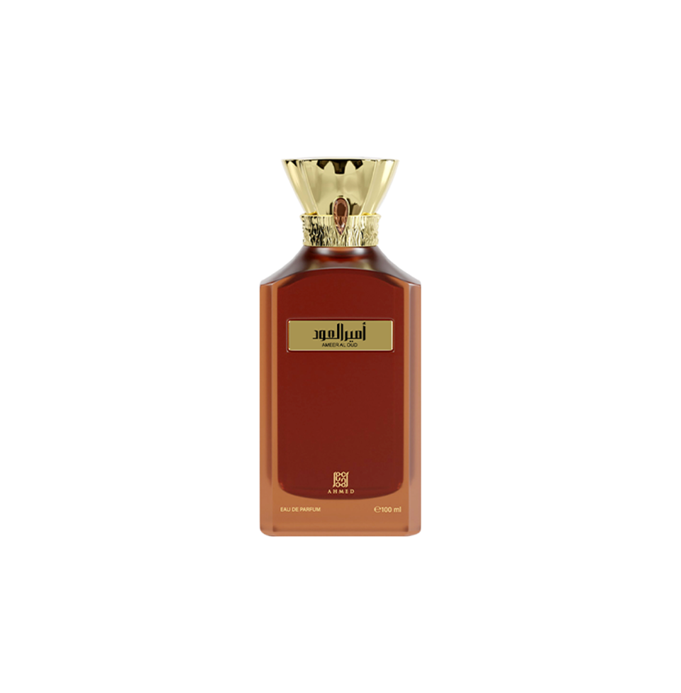 Ahmed Al Maghribi Ameer Al Oud Eau de Parfum 100ml for men and women, elegant fragrance bottle with black accents.