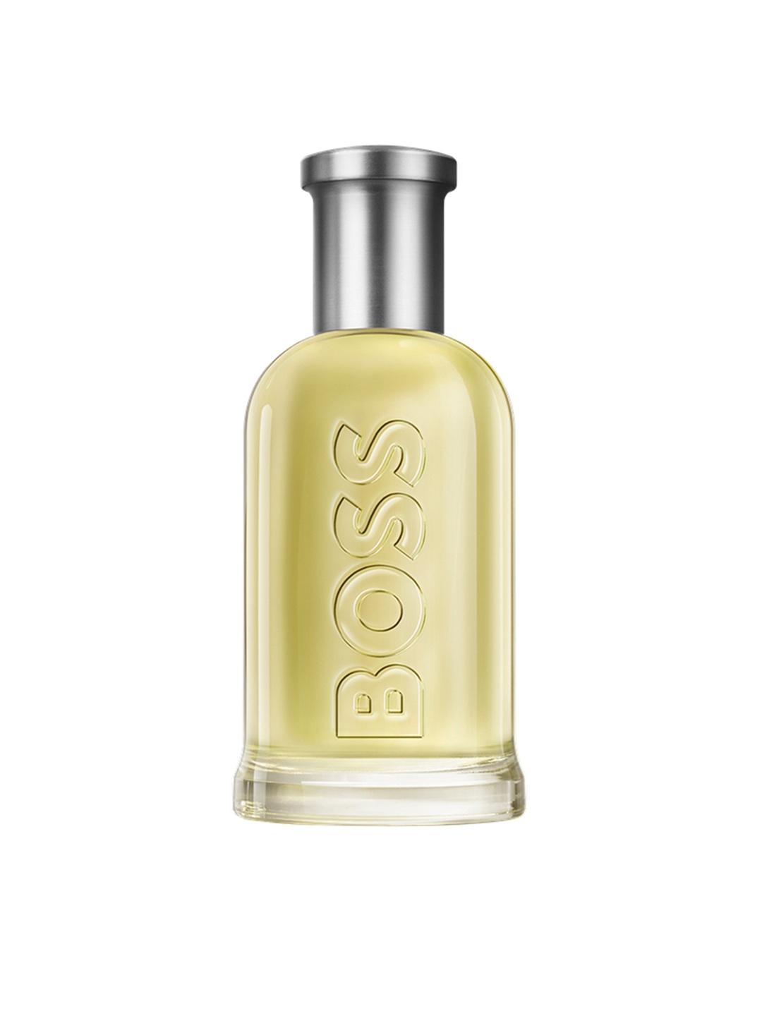 BOSS Bottled Eau De Toilette 100ml for men, featuring a sleek glass bottle with a black cap and modern design.