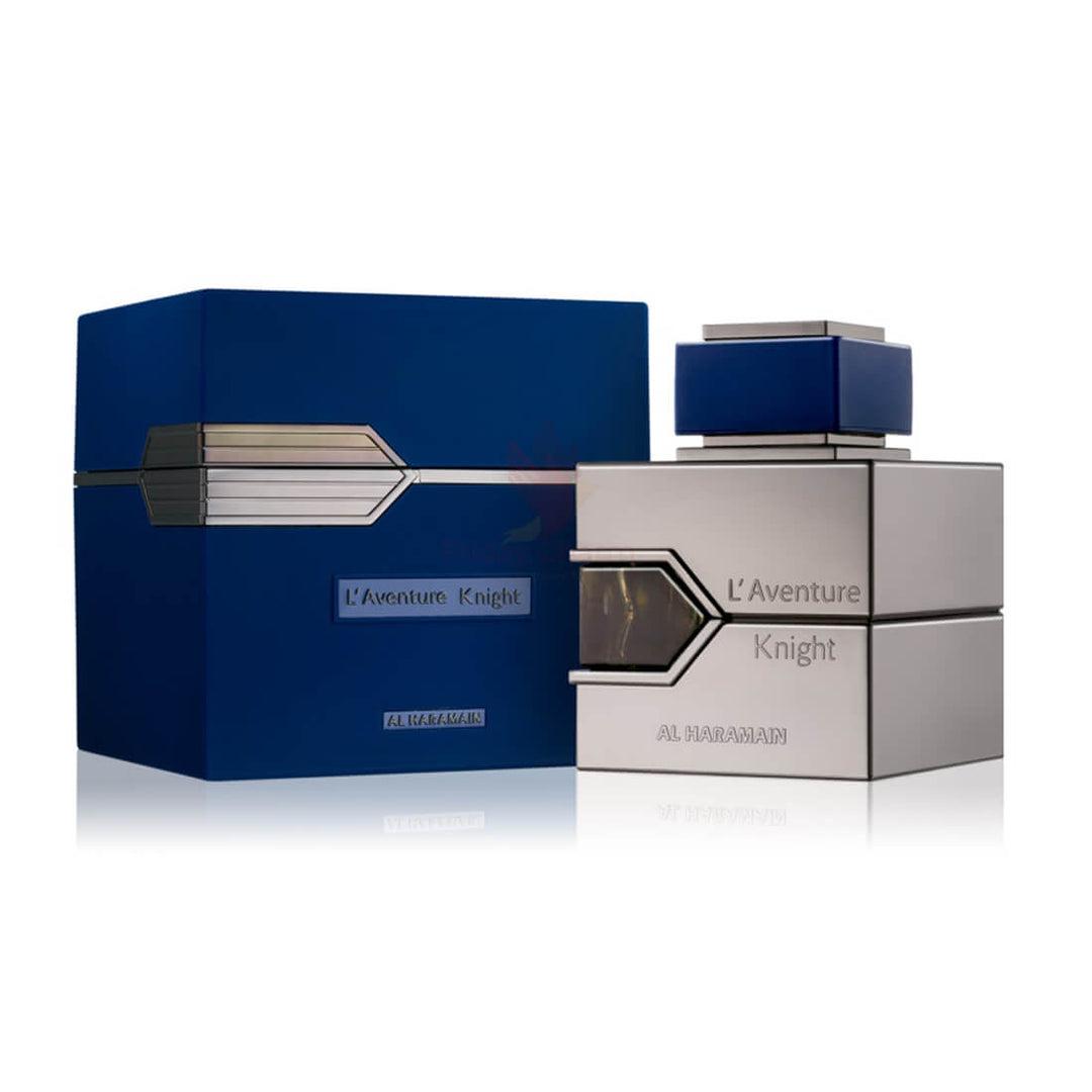 Al Haramain L'Aventure Knight 100ml men's Eau de Parfum bottle with sleek black and gold design.