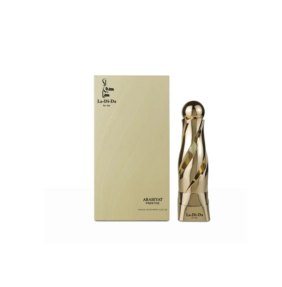 Arabiyat Prestige La Di Da Eau De Parfum 100ml for women, showcasing the elegant perfume bottle with floral accents.