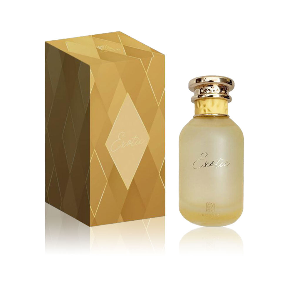 Exotic by Ahmed Al Maghribi Eau de Parfum 100ml for men and women, featuring elegant bottle design and luxurious fragrance.