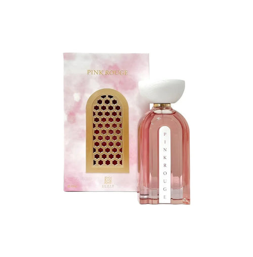 Ahmed Al Maghribi Pink Rouge Eau De Parfum 100ml for women, featuring a pink bottle with elegant design and floral accents.