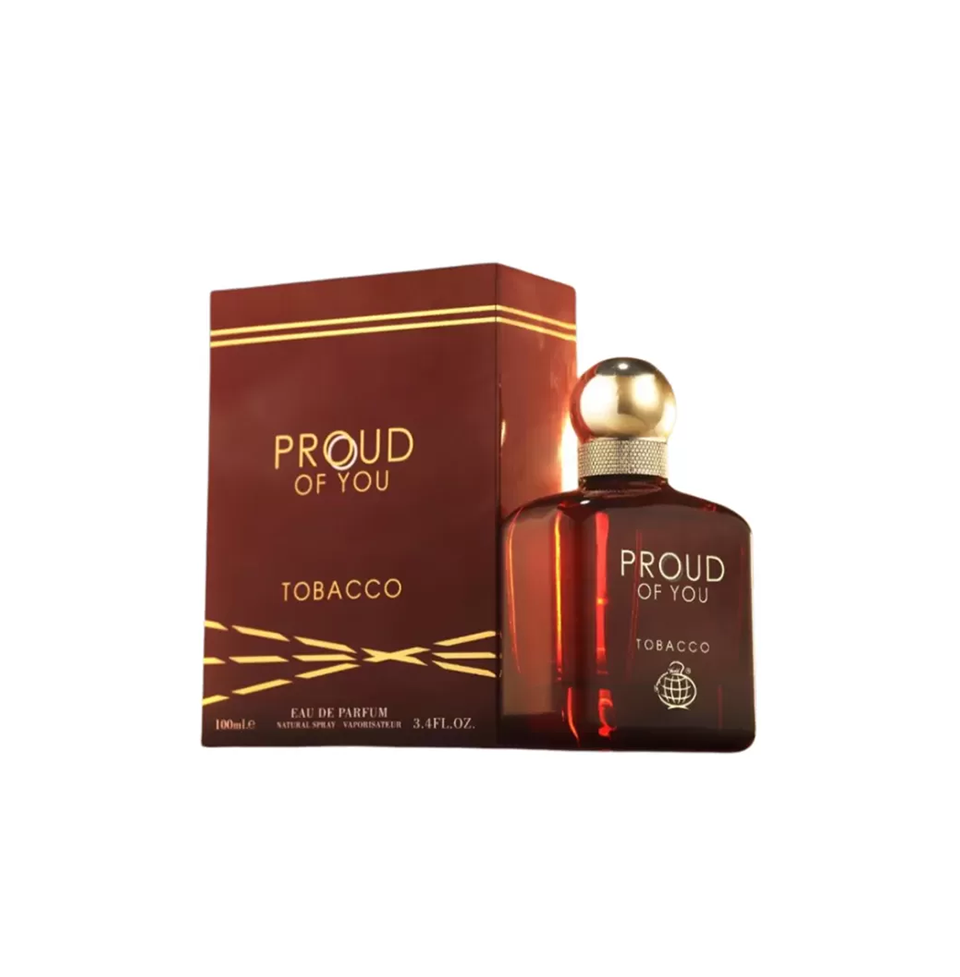 Fragrance World Proud of You Tobacco Eau de Parfum 100ml for men, featuring a stylish bottle with tobacco scent notes.