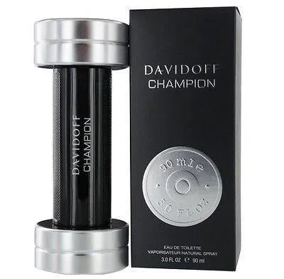 Davidoff Champion Eau De Toilette for Men 90ml bottle with sleek design and silver cap, ready for application.