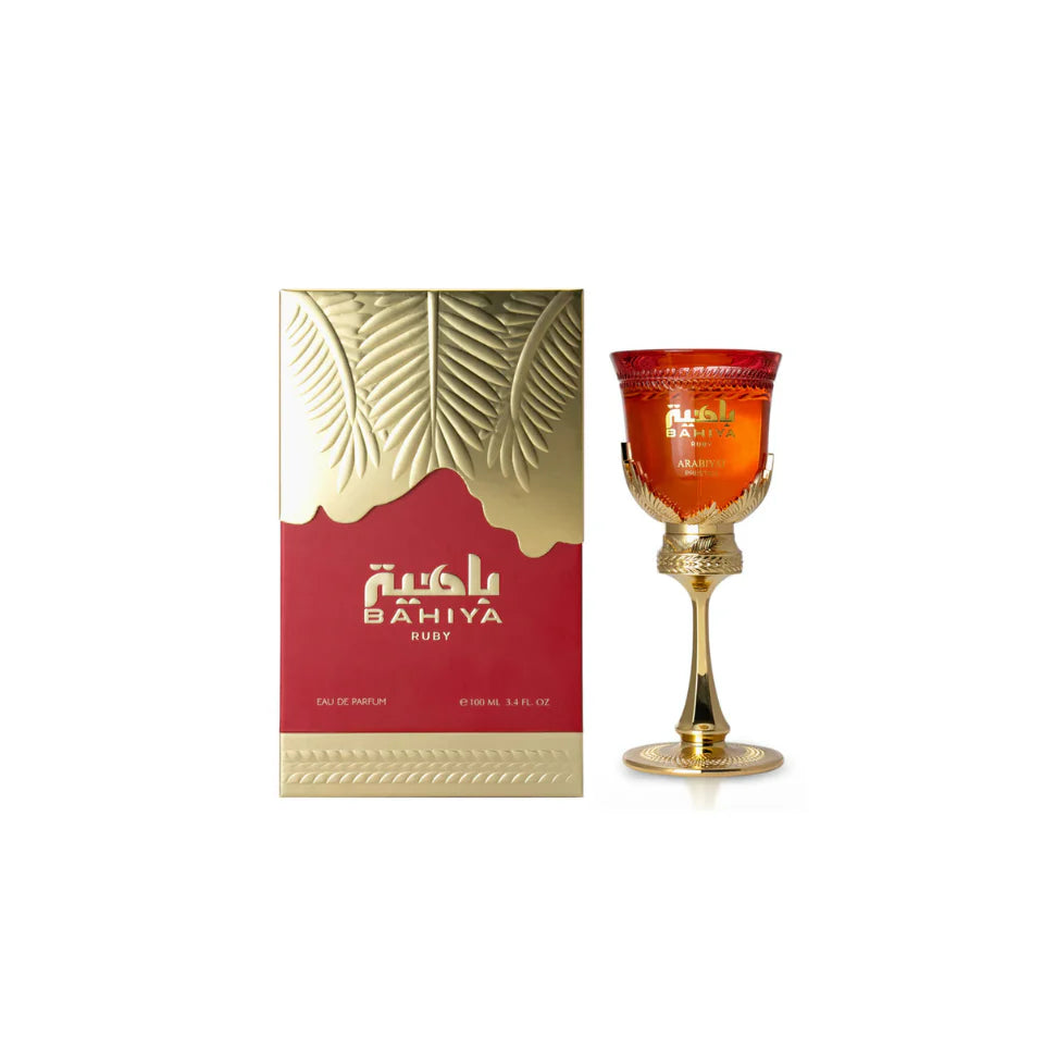 Arabiyat Prestige Bahiya Ruby Eau de Parfum for women in a 100ml bottle, featuring elegant perfume packaging and a luxurious fragrance.