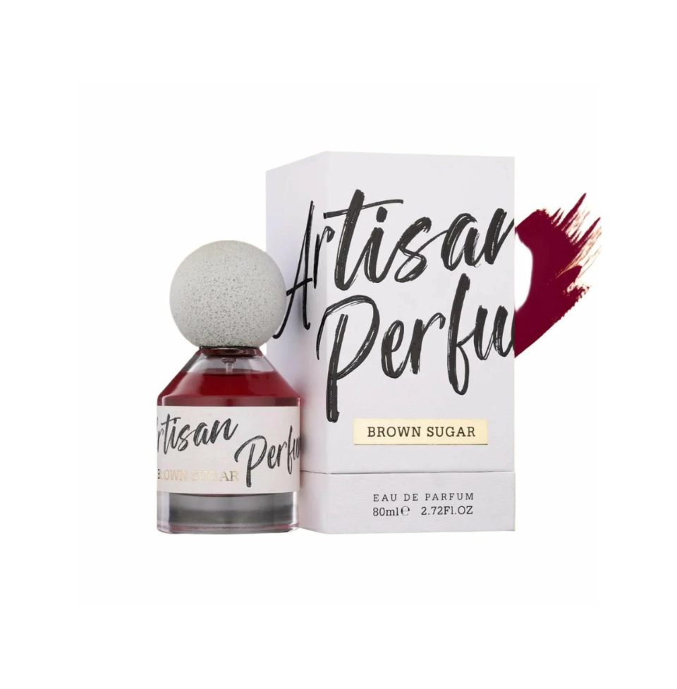 Fragrance World Artisan Brown Sugar Eau de Parfum 100ml bottle for men and women with a sleek design and warm, inviting scent.