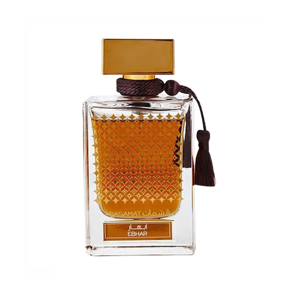 Rasasi Qasamat Rasana Eau De Parfum bottle with 65 ml capacity, featuring an elegant glass design and gold accents.