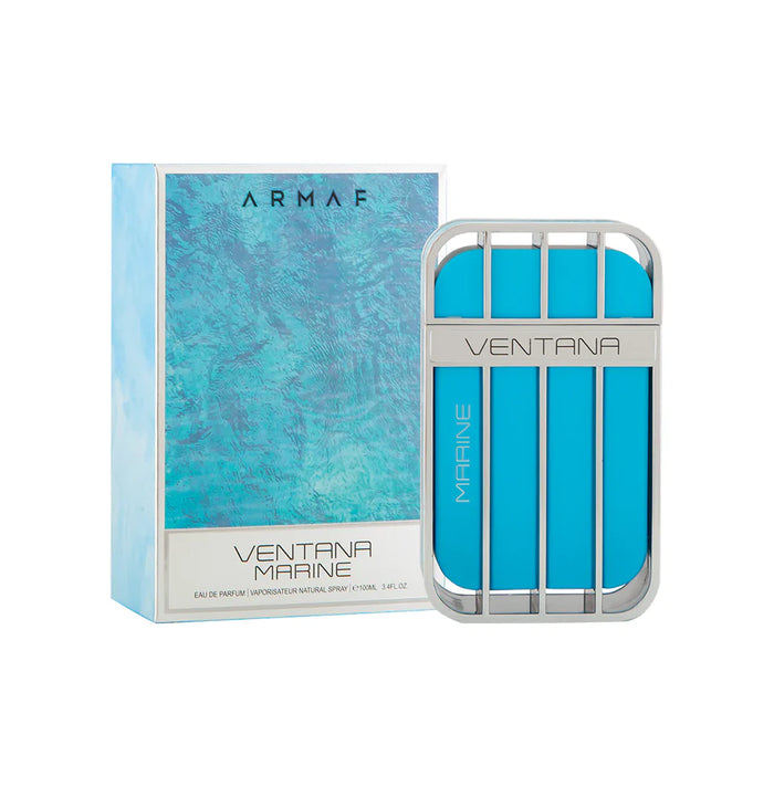 Armaf Ventana Marine Pour Homme Eau De Parfum bottle with navy blue cap and label, 100ml, on white background