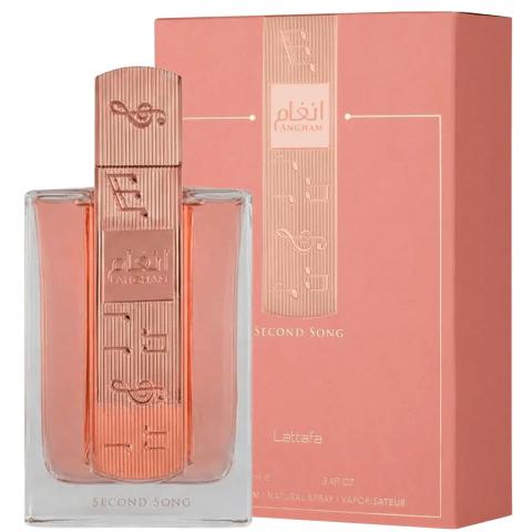 Lattafa Second Song Eau De Parfum for Women, 100ml bottle, elegant design, floral fragrance, clear glass with silver cap.
