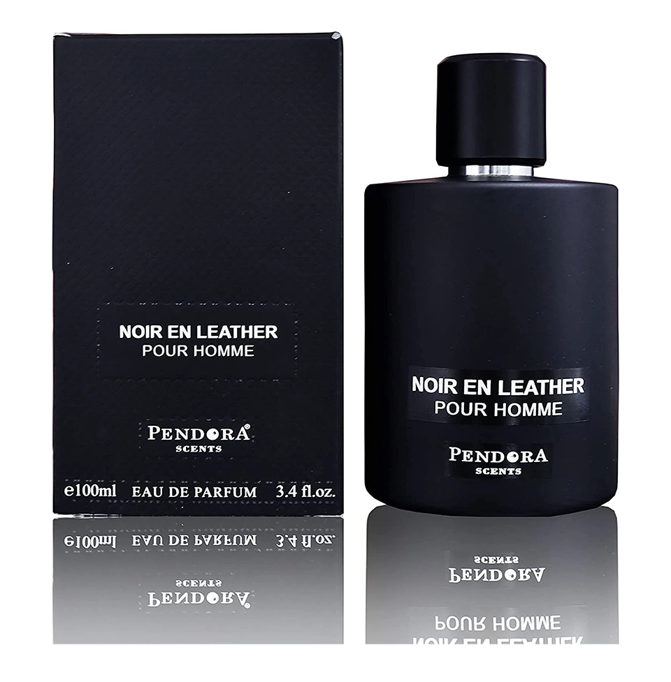 Paris Corner Noir En Leather Eau De Parfum 100ml bottle with black and gold packaging, showcasing a luxurious leather scent.
