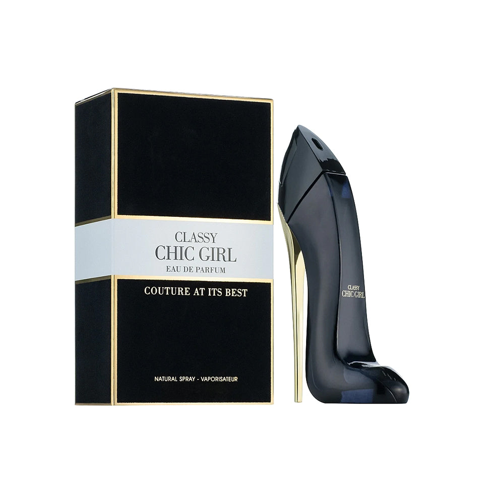 Fragrance World Classy Chic Girl Eau de Parfum 90ml bottle for women, featuring elegant packaging and floral design.