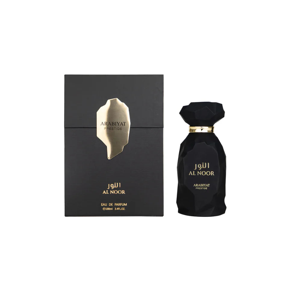 Arabiyat Prestige Al Noor Eau De Parfum 100ml for men and women, featuring elegant bottle design and luxurious fragrance.